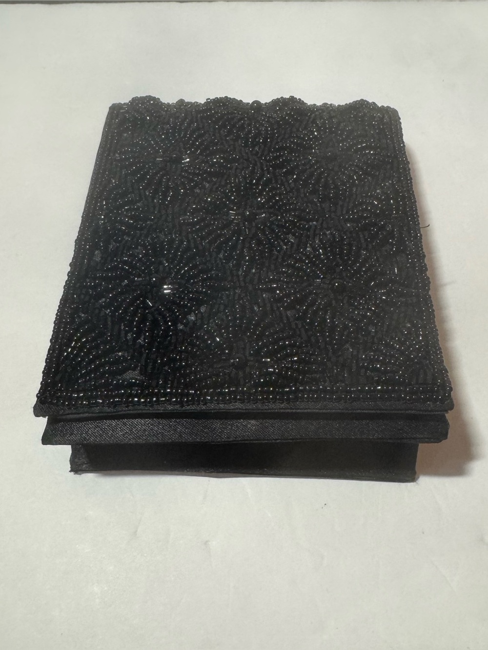 Vintage Black Beaded Evening Clutch Featuring An Intricate Floral & Starburst